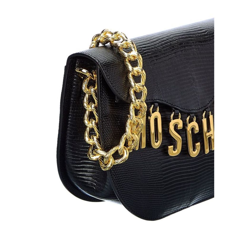 Moschino Logo Lettering Embossed Leather Hobo Bag, Black - Picture 3 of 4